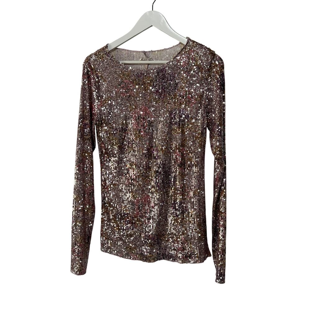 FREE PEOPLE Intimately Top Womens Medium Printed Gold Rush Sequin In Lilac Combo - Picture 3 of 13